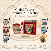 Souvenir touristique du Maroc, tasse à café en céramique, style marocain, motif géométrique, tasses en céramique de 11 oz avec cuillère, OEM ODM personnalisé