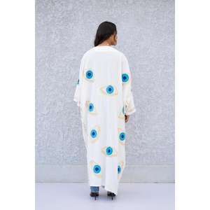 Kimono long pour femme, style bohème, broderie à la main, blanc, manches longues, pour les fêtes - Product Image 3