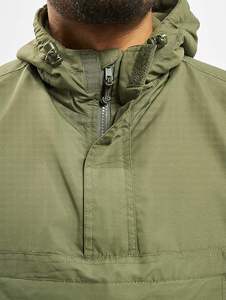 Olive Color Coated Stand Collar <b>Pullover</b> Windbreaker <b>Jacket</b> <b>Rain</b> Training Linen Lining Quick Dry Breathable - Product Image 4