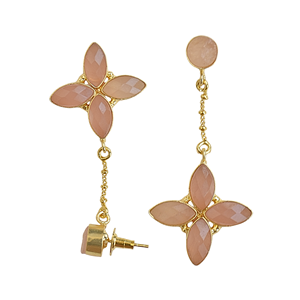 Boucles d'oreilles pendantes tendance en perles d'eau douce de forme marquise, plaquées or 14K/18K, en laiton, avec incrustation géométrique et sertissage clos, style calcédoine, pour femme - Product Image 3