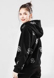 Sweat à capuche noir zippé double entièrement brodé en molleton épais polyester/coton écologique style streetwear - Product Image 5
