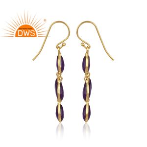 Dernière conception de boucles d'oreilles en argent sterling plaqué or 18 carats avec améthyste aventurine Quartz et pierres précieuses Demi Fine Jewelry Manufacturer - Product Image 3