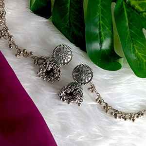 Efulgenz Indian Oxidized Jhumka Jhumki Dangle <b>Earrings</b> Set with Ear <b>Chain</b> Wholesaler Indian Manufacturer Jewellery for Women - Product Image 2