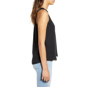Débardeur personnalisé noir pour femme, col en V, avec dentelle, coupe ample, élégant, en satin de soie, sans manches, pour l'été, sous-vêtement de base - Product Image 4