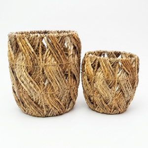 Ensemble de paniers de rangement en écorce de bananier tressés à la main, motif spirale torsadée, pot cylindrique ajouré, décoration artistique pure pour la maison - Product Image 1