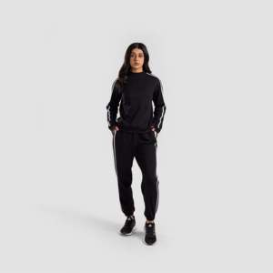 Sweat-shirt noir respirant en soie tricotée pour femme Swayline, coupe courte, brodé motif 3D, idéal pour l'hiver - Product Image 4