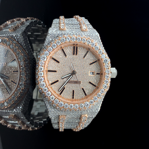 Reloj Deportivo Mecánico de Acero Inoxidable Unisex de Lujo, con Correa de Cuero, Diamantes de Moissanita Brillantes, Completamente Engastado, Especial para Fiestas - Product Image 1