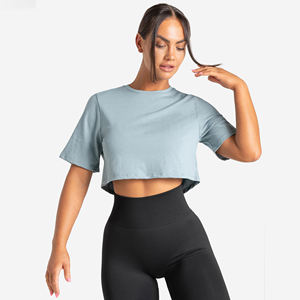 Haut court brodé 3D à manches courtes pour femmes 100% coton 180g bloc de couleur surdimensionné haut court T-shirt respirant Logo personnalisé - Product Image 2