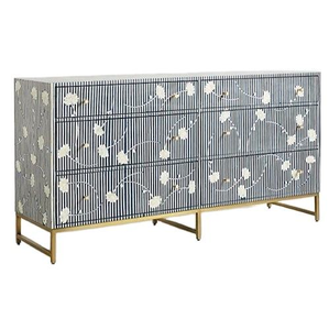 Mueble de Salón Moderno de Madera Maciza Verde y Blanco con Patrón Único, Seis Cajones, Incrustaciones de Hueso, Altura Ajustable, God Grace Overseas - Product Image 3