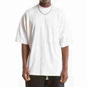 100% algodón logotipo personalizado diseño calidad Rib cuello redondo Oversize Drop Shoulder Streetwear camiseta en blanco para hombres - Product Image 3
