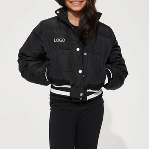 Blouson aviateur classique pour filles en tissu de nylon Design simple Poignets côtelés Fermeture à glissière Idéal pour un usage quotidien Couleur unie Manches complètes - Product Image 1