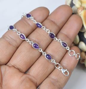 Bijoux faits à la main améthyste violette pierre précieuse en argent sterling 925 bracelet réglable en forme de poire mois de février pierre de naissance 12 pierres - Product Image 2