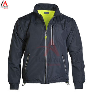 Veste de sécurité haute visibilité hiver jaune et noire, sportive, en toile respirante, coupe-vent, avec bandes réfléchissantes, fermeture éclair intégrale, col rond - Product Image 3