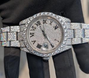 นาฬิกาสปอร์ตหรูหรา ประดับเพชรโมอิสซาไนต์ VVS ระดับพรีเมียม ตัวเรือนสแตนเลสสตีล เครื่องจักรกล ETA สำหรับทุกเพศ คุณภาพสูง สไตล์ฮิปฮอป กันน้ำ 3BAR - Product Image 5
