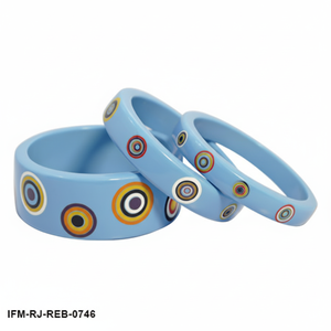 Trendy Handcrafted Sky Blue Resin <b>Bangle</b> <b>Set</b> with Multi-Color Target Inlay Handcrafted Colorful Resin Jewelry Gift - Product Image 4