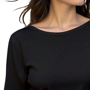 <b>Women</b> <b>Black</b> Three Quarter Sleeve T <b>Shirt</b> O-Neck Regular Fit Soft Stretch Breathable Quick Dry Knitted Solid Cute Everyday Basic - Product Image 3