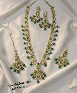 Wholesale New Shadow Long Mala Bridal Necklace <b>Set</b> Copper Vintage <b>Gold</b> Plated Kundan Jewelry Earrings Maang Tikka Wedding Party - Product Image 2