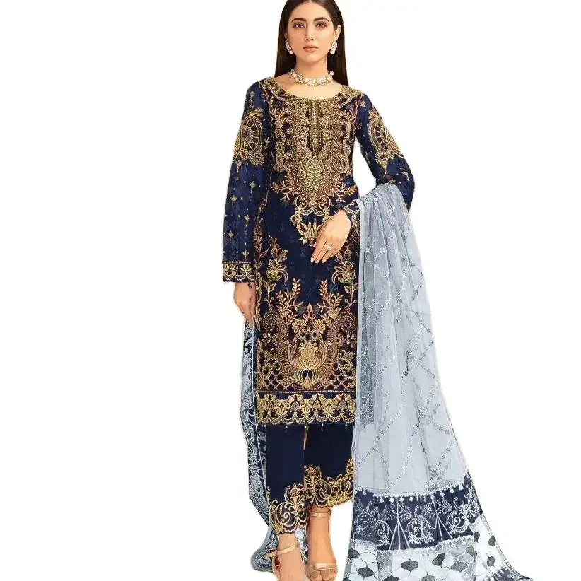 פקיסטנית מוכן לוואר Kameez 3 חתיכה תפור דשא חליפות עבודת יד גבירותיי חליפות