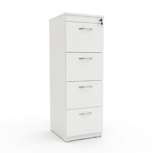 Modern White MDF 4-Drawer File <b>Cabinet</b> <b>Lockable</b> Freestanding Office <b>Storage</b> Home Office Commercial Use Minimalist Design - Product Image 1