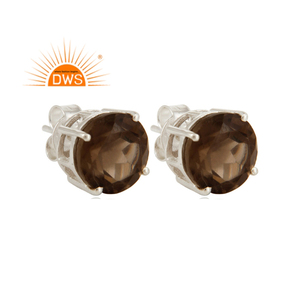 Venta caliente plata esterlina cuarzo ahumado Natural piedras preciosas Stud pendiente joyería para mujer regalo para ella - Product Image 2
