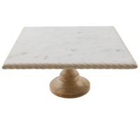 Support à gâteau rotatif élégant en bois d'acacia et marbre, design moderne et écologique, taille personnalisable, outil de cuisine pour gâteaux et pâtisseries