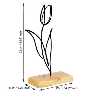 Figurine florale en métal noir radieux sur socle en bois, accent de table moderne, ajoute des vibrations subtiles et sophistiquées, vente en gros en provenance d'Inde - Product Image 5
