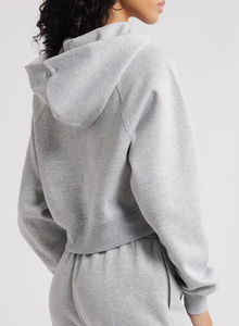 Femmes gris polaire éponge Crop sweat à capuche à manches longues décontracté brodé imprimé tricoté hiver automne printemps court respirant - Product Image 4