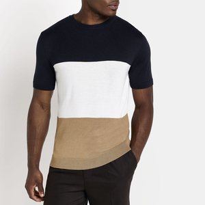 T-SHIRT À PANNEAUX COULEUR EN BLOC LOGO PERSONNALISÉ T-SHIRT À MANCHES COURTES NOIR RÉSERVOIR BLANC PLUSIEURS COULEURS T-SHIRTS COTON PEIGNÉ - Product Image 2