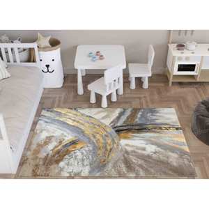 Alfombra con Estampado Geométrico - Diseño Moderno con Tinta Alcohólica en Plata, Gris, Dorado, Alfombra de Terciopelo de Lujo - Product Image 2
