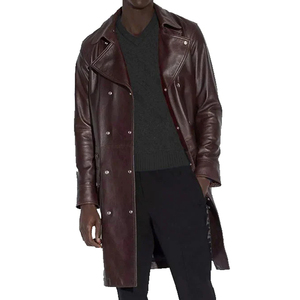 Veste coupe-vent décontractée pour homme, veste longue en simili cuir pour l'hiver, manches longues, fermeture éclair avec logo sur le devant, peau de crocodile - Product Image 2