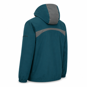 Chaqueta Cortavientos con Capucha para Hombre, Color Verde Azulado, Ligera, Resistente al Agua, de Poliéster y Spandex, con Media Cremallera, MOQ Bajo, para Senderismo - Product Image 4