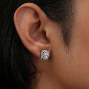 Boucles d'oreilles Halo en diamant de laboratoire de coupe ronde en or massif 10 carats Boucles d'oreilles en diamant véritable avec un prix de marché imbattable - Product Image 2