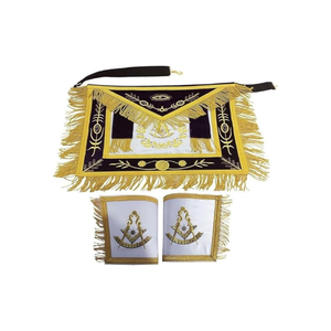 Masonic Elegance: Juego de delantal y puños bordados Past Master con hilos metálicos - Product Image 6