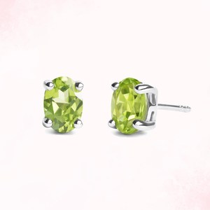 Boucles d'oreilles ovales en péridot vert citron 7x5mm serties de griffes pour femme en argent sterling 925, pierre de naissance d'août, Zest - Product Image 1