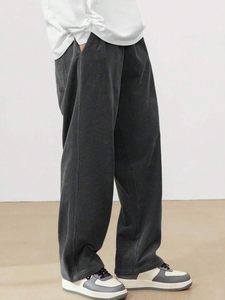 Pantalon droit en velours côtelé pour hommes Pantalon décontracté long et solide à taille élastique Pantalon de sortie coupe ample avec poches - Product Image 5