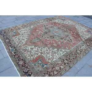 Turkish Oversize Rug 7.7x10.9 ft, <b>Red</b> Abstract Vintage <b>Wool</b> Rug - Product Image 3