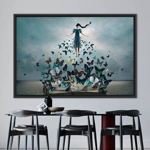 Obra de arte impresa en lienzo: decoración de pared abstracta de mujer con mariposas, 1 pieza: con marco negro - Product Image 1