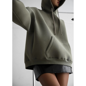 Sudadera con capucha transpirable antipilling personalizada para mujer, ropa con capucha de talla larga de Color sólido con logotipo frontal, diseño personalizable - Product Image 5