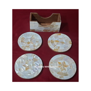 <b>Round</b> Shape Natural Wooden Mother Of Pearl Coaster Set Handmade Design Work Used For Tea Cup In Restaurant Best Price Range - Product Image 2