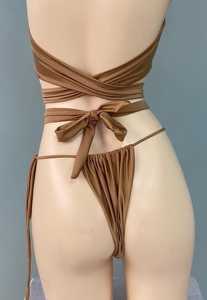 Conjunto de Bikini personalizable con logo y cinturón de malla con cordón bordado disponible letra Paisley 2 uds lavado liso teñido - Product Image 2