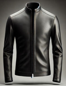 Veste en cuir pour homme sur mesure, col montant, couleur unie, logo frontal, imperméable, coupe-vent, style streetwear, hiver, teinture unie - Product Image 5