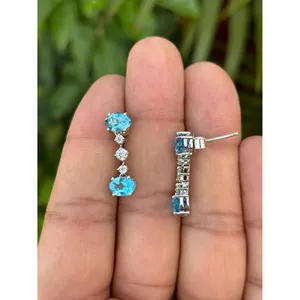ต่างหูเงินแท้ 925 ประดับบลูโทแพซ ดีไซน์เก๋ทันสมัย - Product Image 3