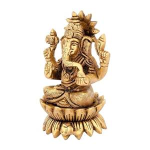 Ídolo Ganesh Bhagwan de latón para la oficina de entrada del Hogar o la habitación Pooja del templo Características Ganpati sentado en Kamal - Product Image 2
