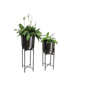 Maceta de Metal con Soporte, Negra y Dorada, Decorativa para Interiores y Exteriores, para Hogar, Restaurante, Hotel, Moderna - Product Image 4