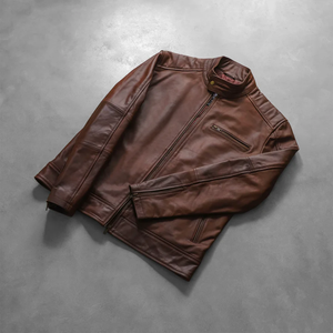 Veste de motard en cuir Dean Brown, cuir véritable, vêtements d'extérieur pour moto - Product Image 5