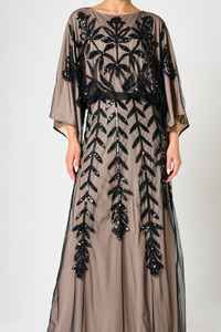 Noble Maxi Longueur Robe De Soirée Dentelle Florale Agrémentée Plein O-cou Papillon Manches Élégant Broderie A-ligne En Mousseline De Soie Matériel - Product Image 6