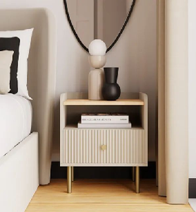 Modular two-tone modern nightstand with rounded wood top and curved <b>white</b> storage <b>units</b> available at wholesale prices - Product Image 6