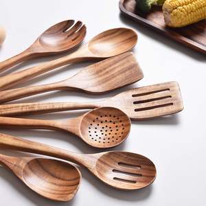 Utensilios de madera de 13 pulgadas de largo para cocinar, cucharas de madera de mango largo para cocinar, juego de cucharas de madera para manualidades de 7 PCES, madera - Product Image 5