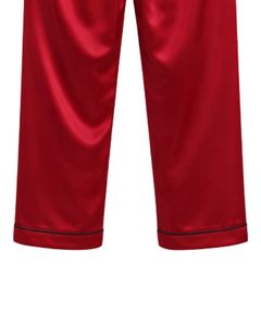 Manufacturer Customized <b>Women</b> Red Satin Silk <b>Pajama</b> Set Button Down Long Sleeve Sleepwear Luxury Soft Shiny Nightwear Loungewear - Product Image 5