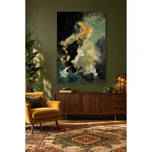 Impression sur toile abstraite « Fida Mustard and Green Splashes on Dark Sky » - Product Image 4